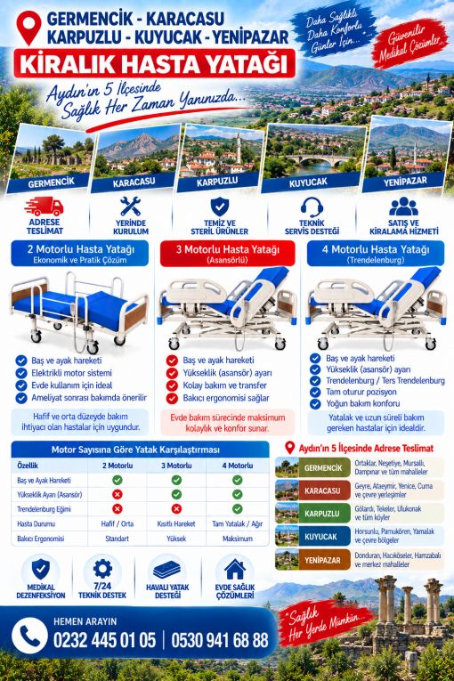 Germencik, Karacasu, Karpuzlu, Kuyucak ve Yenipazar Kiralık Hasta Yatağı Hizmetleri
